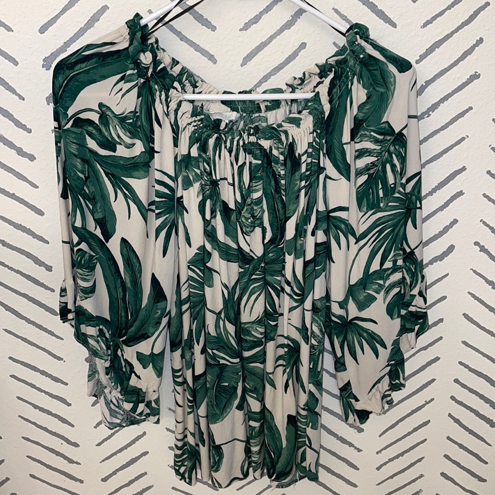 H&M off the shoulder palm shirt